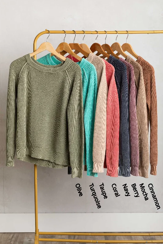 Washed Yarn Crewneck Pullover Sweater Mock Neck Pullover