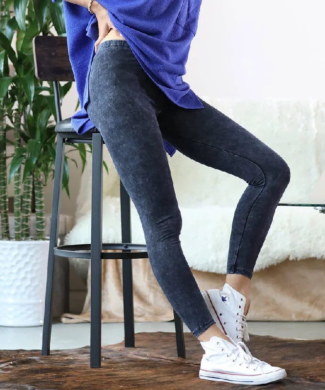 Mineral wash Full length leggings Blue Grey Comfortable Running Leggings