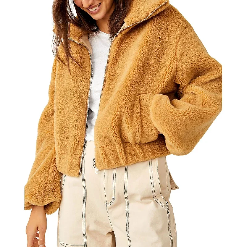 Free People Womens Get Cozy Faux Fur Teddy Coat Square Neck One-Shoulder Off-the-Shoulder Free People Womens Get Cozy Faux Fur Teddy Coat Square Neck One-Shoulder Off-the-Shoulder