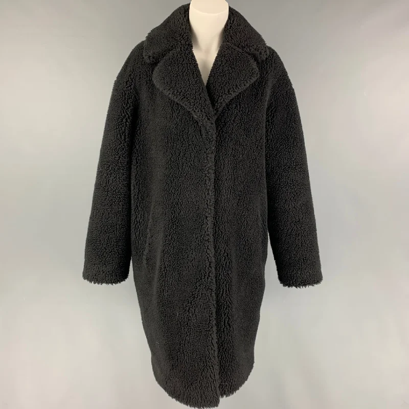STAND STUDIO Size XS Black Acrylic Polyester Faux Fur Camille Cocoon Coat Striped Polka Dot Floral STAND STUDIO Size XS Black Acrylic Polyester Faux Fur Camille Cocoon Coat Striped Polka Dot Floral