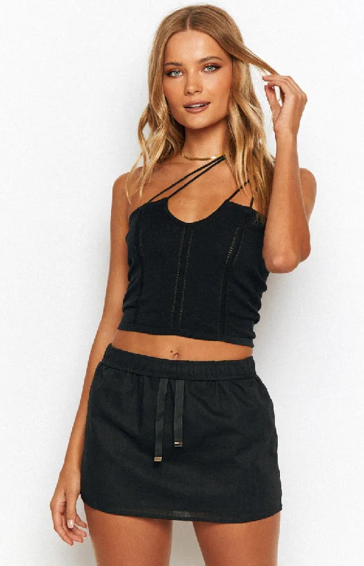 Chloe Black Knit Crop Top Summer Crop Top Casual Short Sleeve