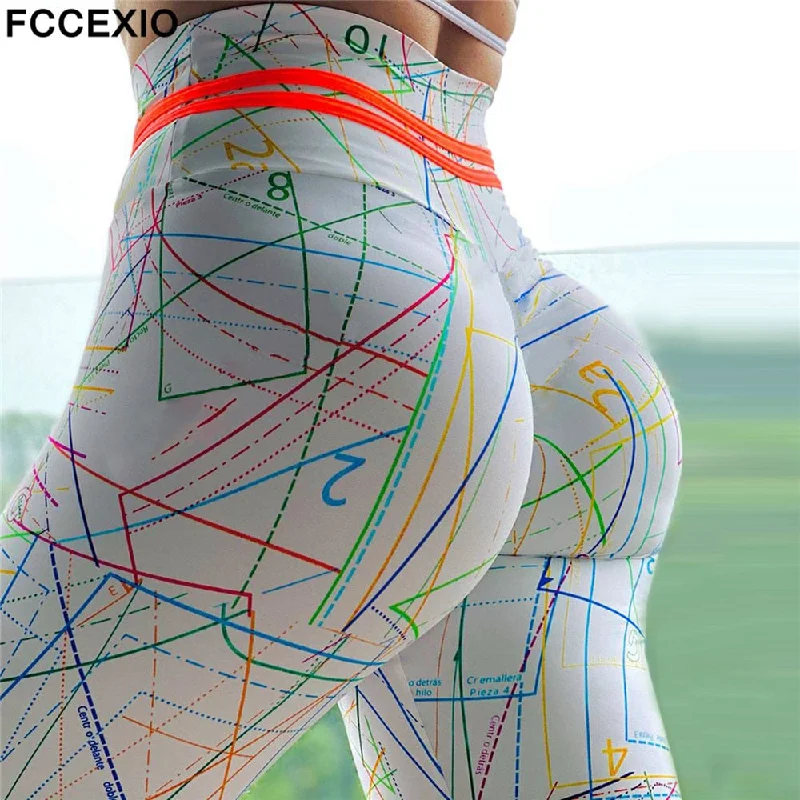 Multi-Color Lines High Waist Leggings Trendy Minimalist Leggings