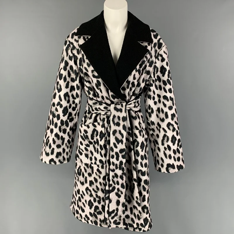 ALICE + OLIVIA Size XS/S Black White Animal Print Polyester Reversible Coat Pleated Ruffled tiered ALICE + OLIVIA Size XS/S Black White Animal Print Polyester Reversible Coat Pleated Ruffled tiered