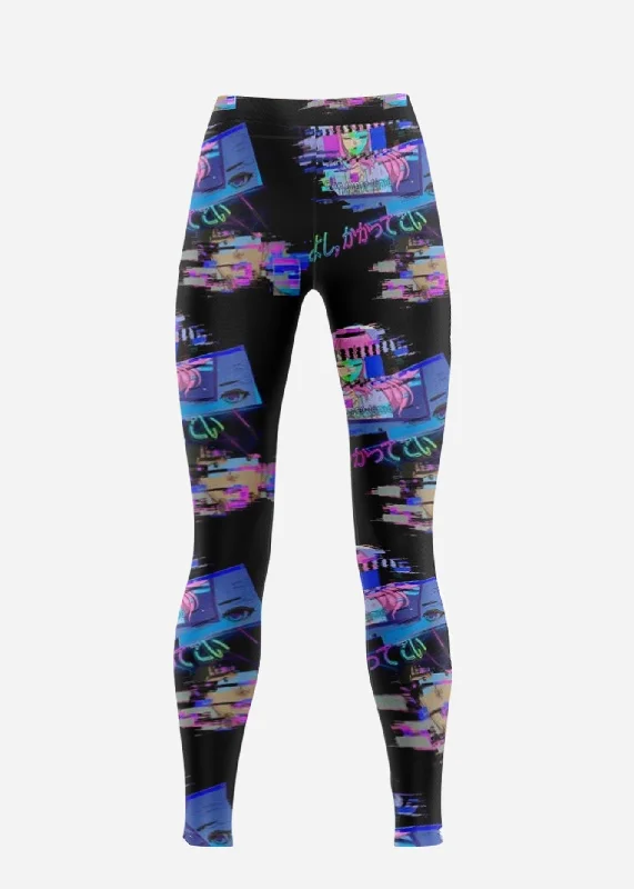 Anime Glitch Low Rise Leggings Casual Slim-Fit Leggings