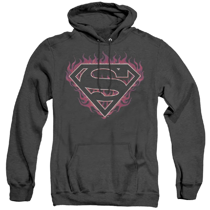 Superman Fuchsia Flames - Heather Pullover Hoodie Cap Sleeve Casual