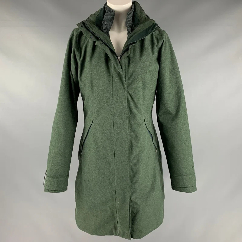 PATAGONIA Size M Green Nylon Hooded Coat Blazer Duffle Coat Pea Coat