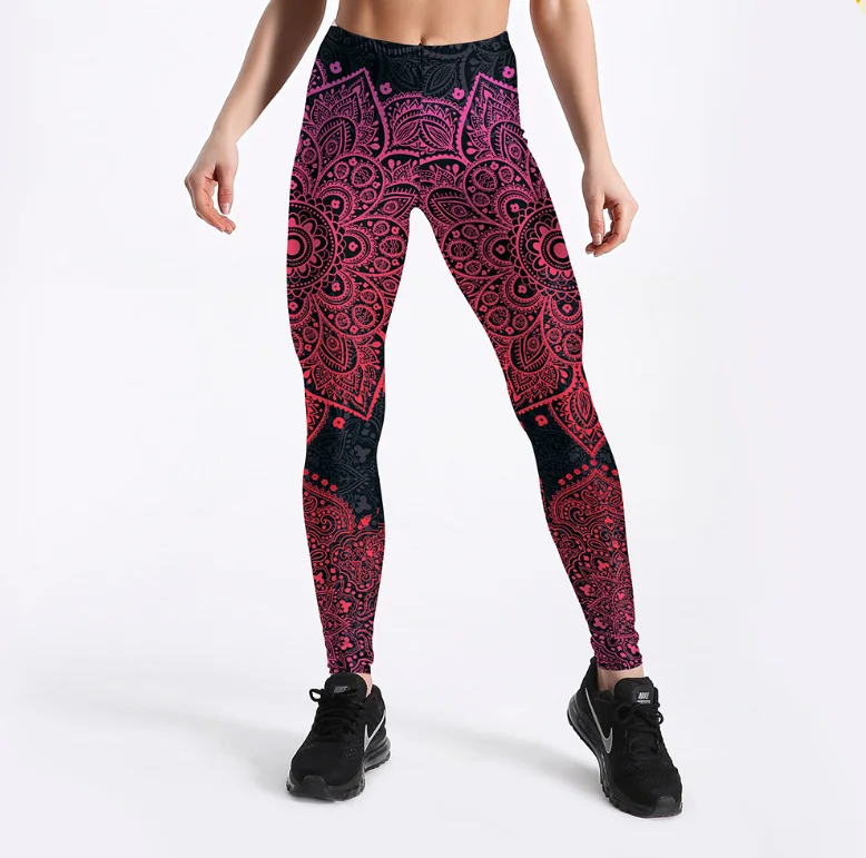 Mandala Print Leggings Stylish Stretch-Waist Leggings