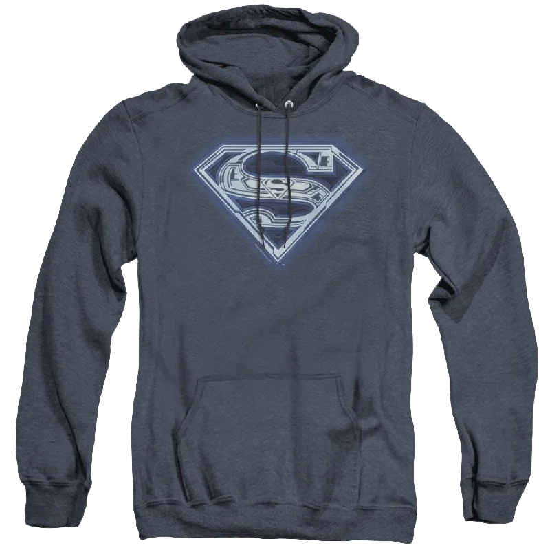 Superman Cyber Shield - Heather Pullover Hoodie Wide Sleeve Pullover