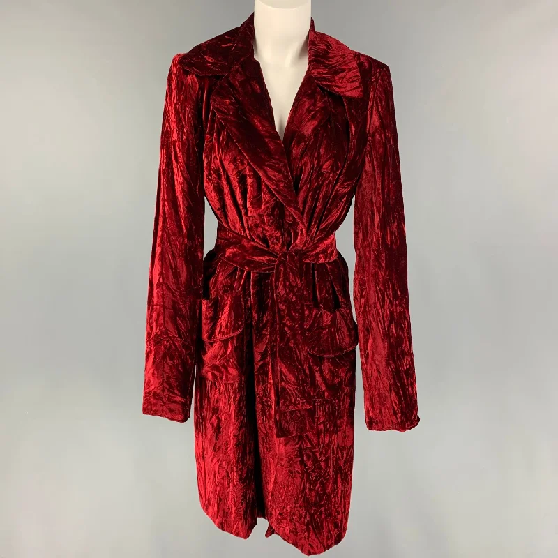 CHACOK Size S Burgundy Acetate Viscose Crushed Belted Coat Collared Crew Neck Turtle Neck CHACOK Size S Burgundy Acetate Viscose Crushed Belted Coat Collared Crew Neck Turtle Neck
