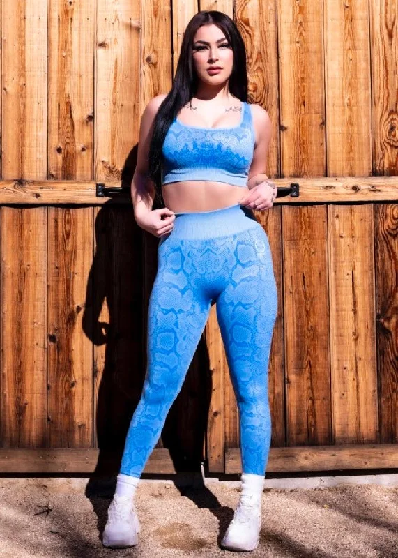 TDC BLUE SNAKESKIN LEGGINGS Comfortable Slip-On Compression Leggings