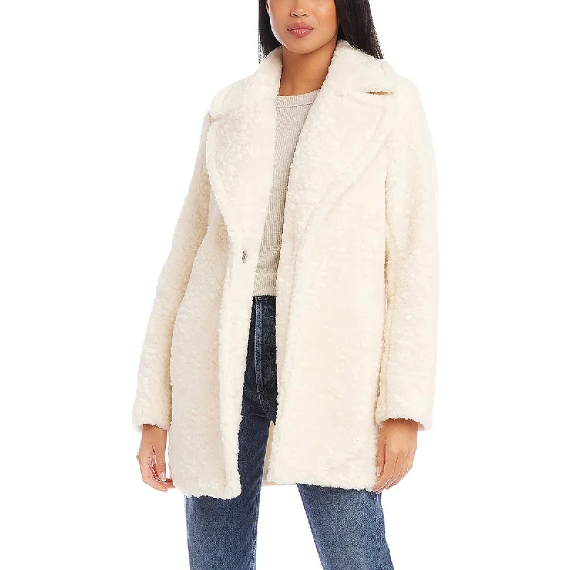 Karen Kane Womens Sherpa Heavy Faux Fur Coat Stand-Up Roll-Neck Turtle
