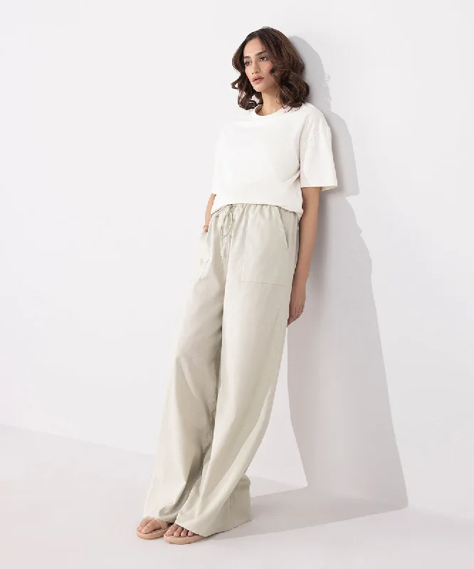 Wide Leg Linen Blend Trousers Trousers Cargo Utility