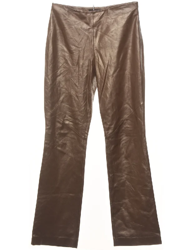 Ralph Lauren Brown Straight-Leg Shiny Leather Trousers - W30 L31 Trousers versatile all-occasion