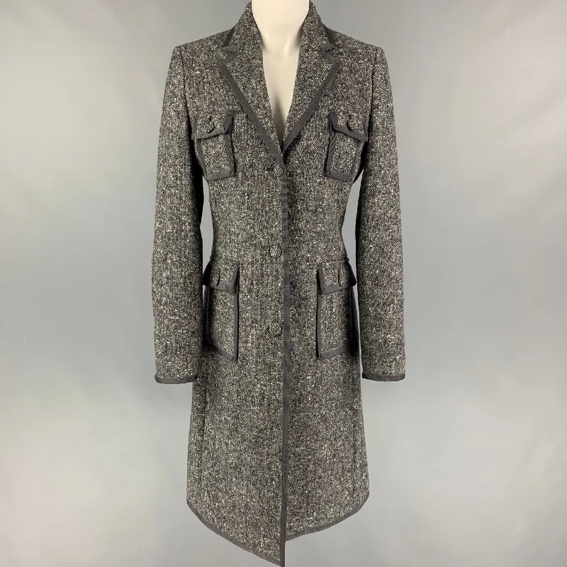 BLACK FLEECE Size M Grey White Wool Blend Tweed Notch Lapel Coat Asymmetrical Diagonal princess BLACK FLEECE Size M Grey White Wool Blend Tweed Notch Lapel Coat Asymmetrical Diagonal princess