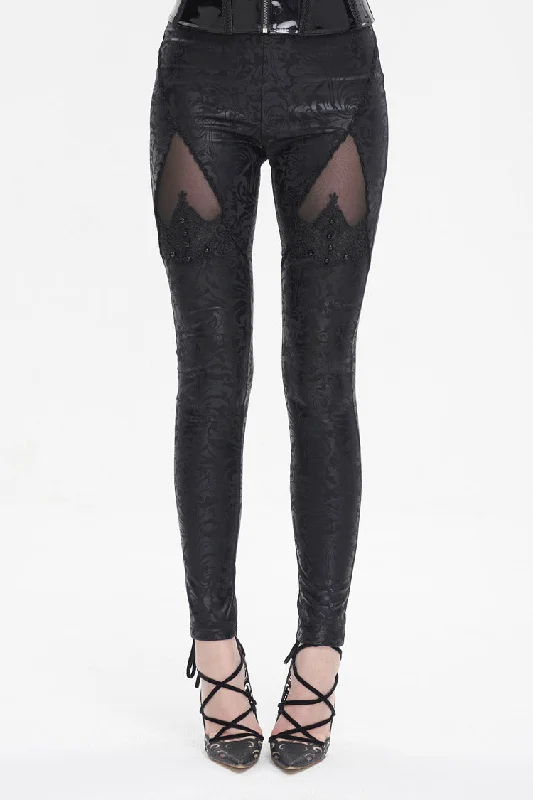 Black Floral Embroidered Mesh Splice Women's Gothic Leggings Stylish Patterned Active Leggings Black Floral Embroidered Mesh Splice Women's Gothic Leggings Stylish Patterned Active Leggings