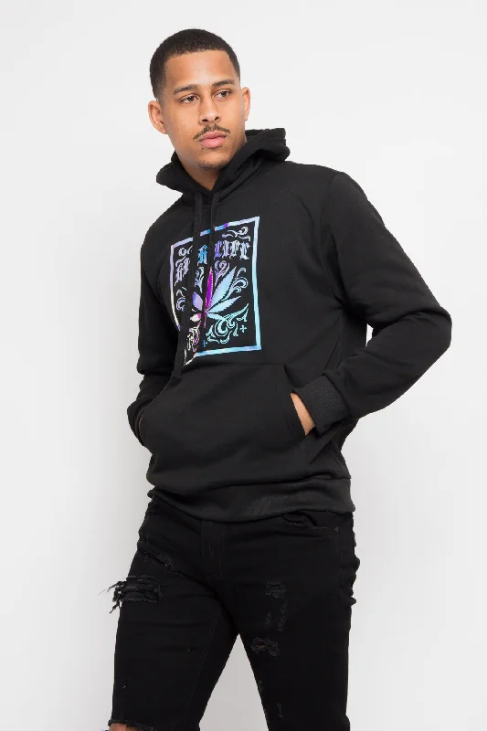 Iridescent High Life Fleece Pullover Hoodie Cold Shoulder Design