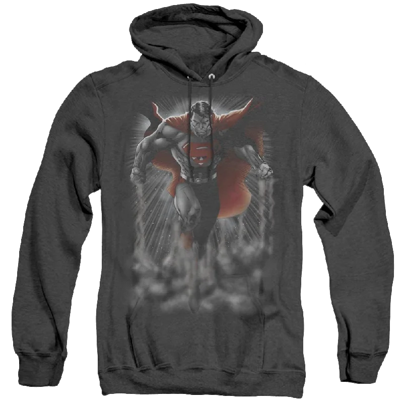 Superman Above The Clouds - Heather Pullover Hoodie Ruffle Neck Pullover