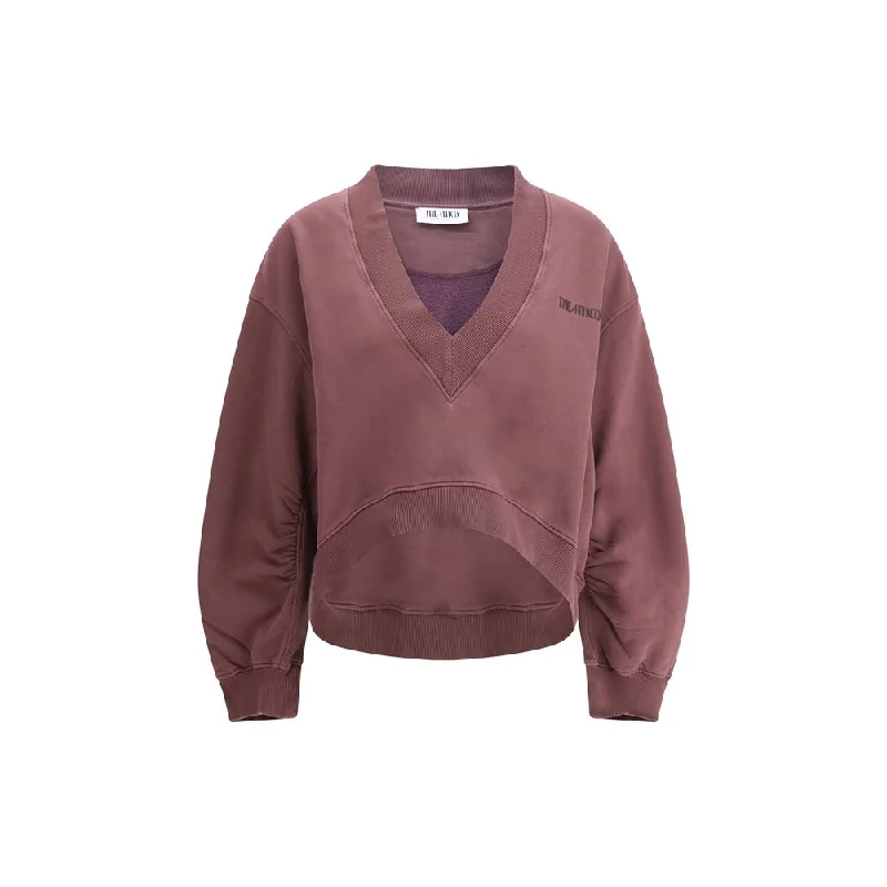 The Attico V-neck cropped Sweatshirt Hoodie with Hem Frayed Vintage Worn