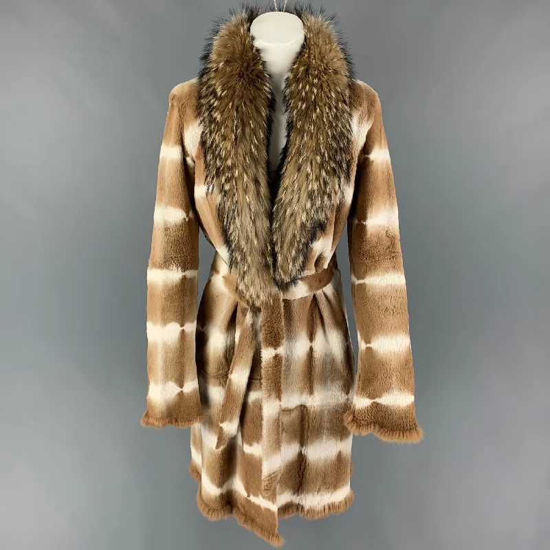 Vintage NIGEL PRESTON Size S Tan Cream Belted Coat Knit Woven Fleece