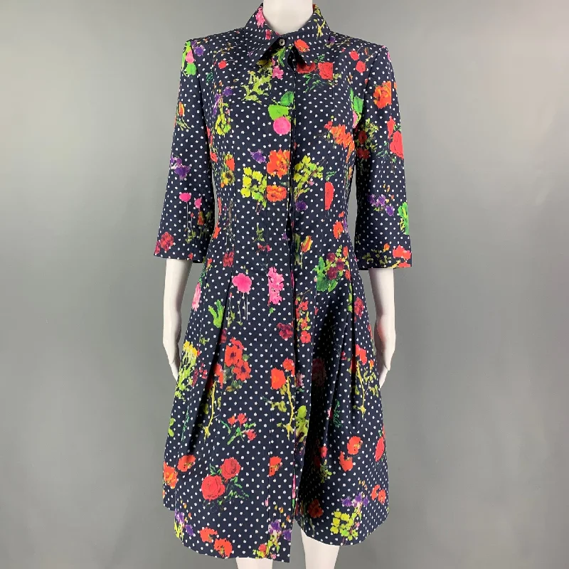 OSCAR DE LA RENTA Size 6 Navy Multi-Color Silk Polka Dot 3/4 Sleeves Coat Three-Quarter Sleeve Elbow Sleeve Wrist Sleeve OSCAR DE LA RENTA Size 6 Navy Multi-Color Silk Polka Dot 3/4 Sleeves Coat Three-Quarter Sleeve Elbow Sleeve Wrist Sleeve