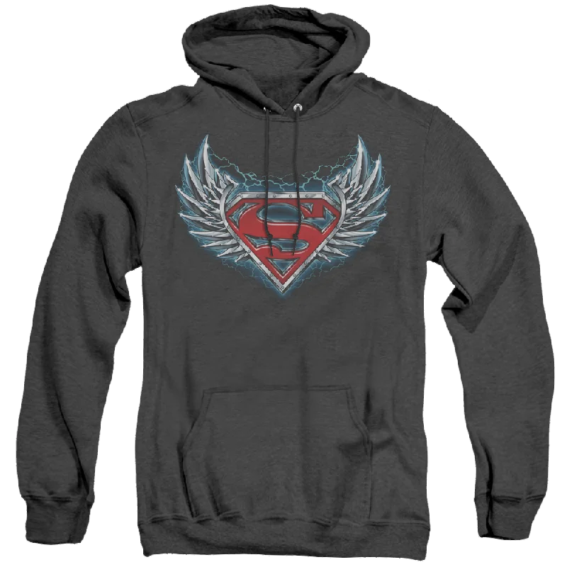 Superman Steel Wings Logo - Heather Pullover Hoodie Wrist Length Sleeve