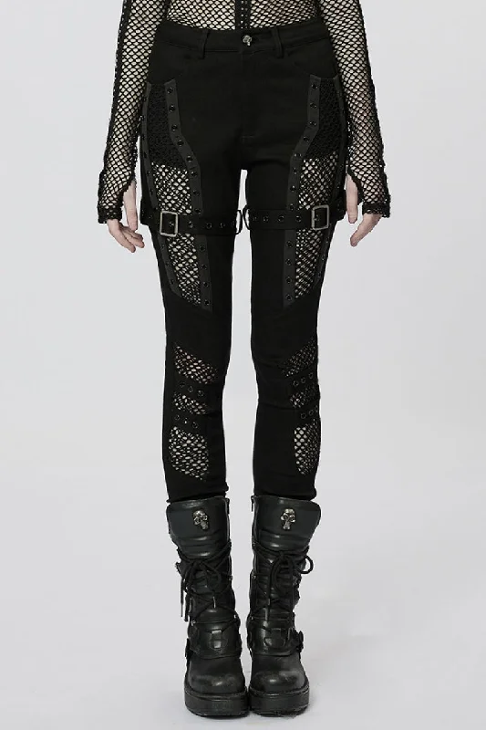 Stitching Slim Mesh Buckles Eyelets Women's Steampunk Leggings 2 Colors Comfortable Classic Yoga Leggings Stitching Slim Mesh Buckles Eyelets Women's Steampunk Leggings 2 Colors Comfortable Classic Yoga Leggings