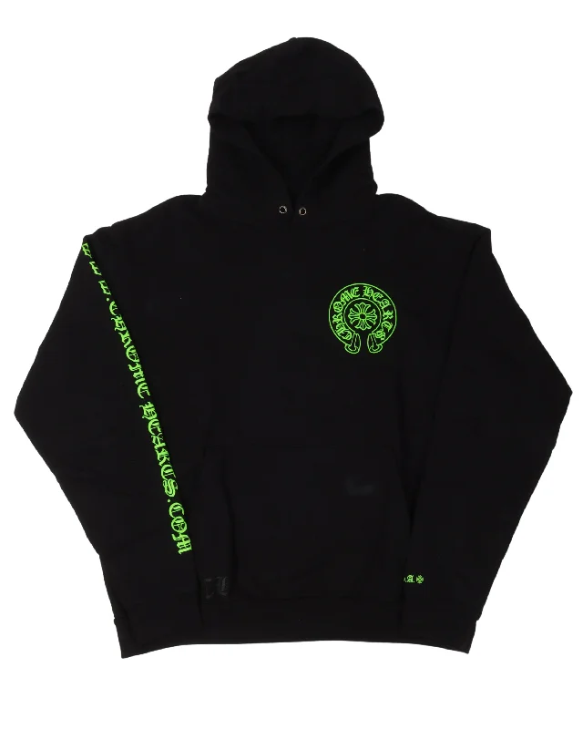 Green Leather Cross Horseshoe Hoodie Hoodie with Side Slits Relaxed Casual