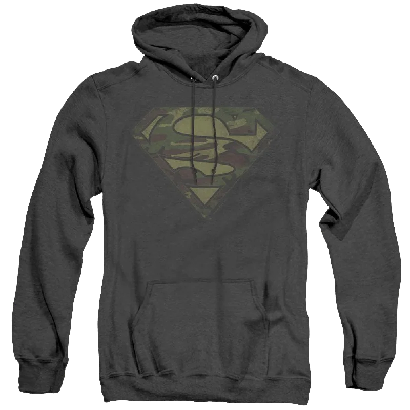 Superman Camo Logo Distressed - Heather Pullover Hoodie Alpaca Blend Soft