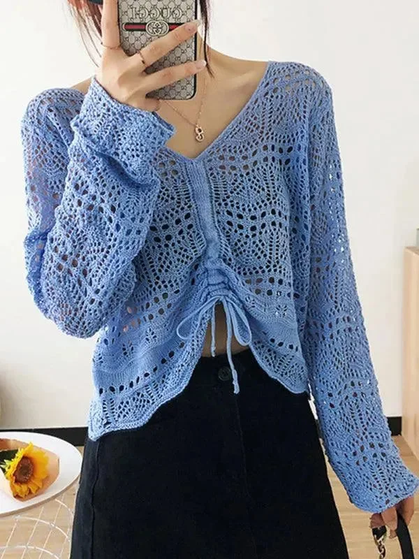 Drawstring Mesh Summer Women Crop Top Terry Blend Velvet Blend Canvas Blend