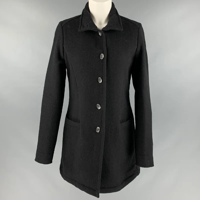 PRIMORDIAL IS PRIMITIVE Size M Black Wool Polyester Trench Coat Appliqued Beaded Sequined PRIMORDIAL IS PRIMITIVE Size M Black Wool Polyester Trench Coat Appliqued Beaded Sequined