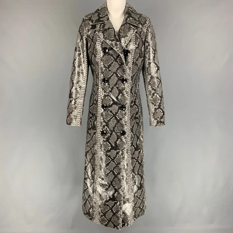 STAND STUDIO Size M Grey Black Polyester Blend Snake Skin Print Notch Lapel Coat Welt Pockets Slit Pockets Flap Pockets
