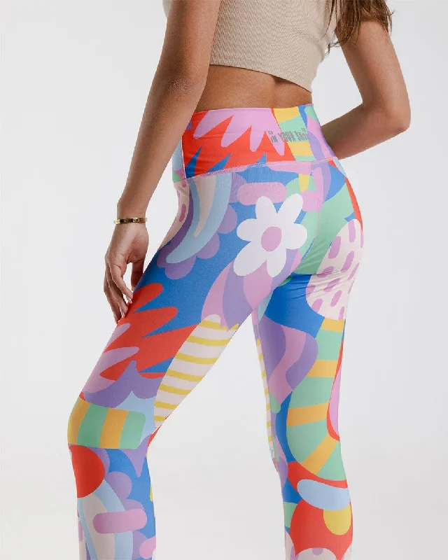 Flowery Leggings Comfortable Wide-Band Leggings