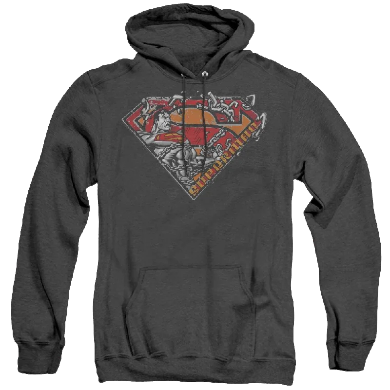 Superman Breaking Chain Logo - Heather Pullover Hoodie Asymmetrical Neck Pullover