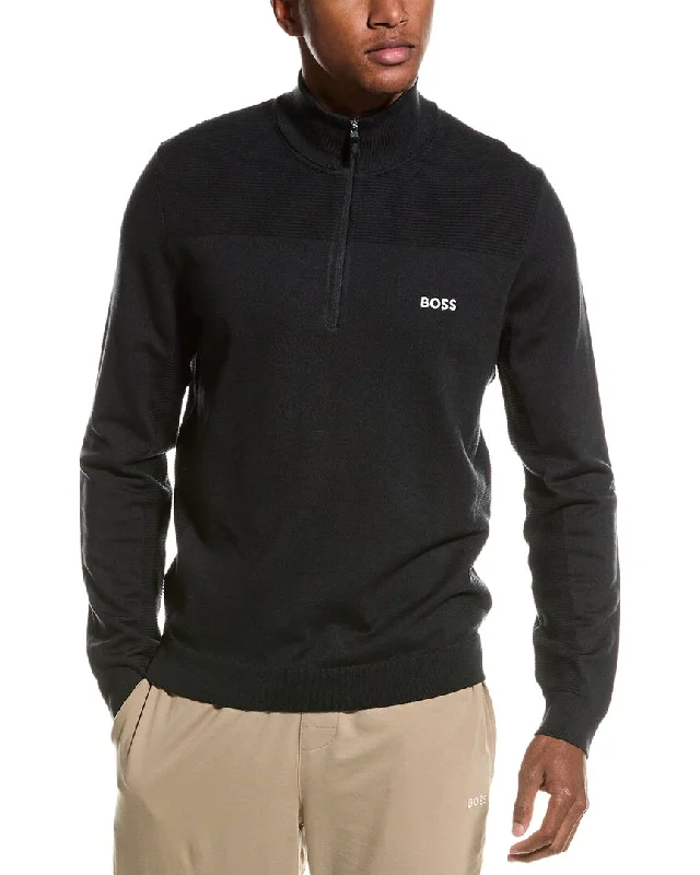BOSS Hugo Boss Zomat 1/4-Zip Wool-Blend Mock Pullover Seamless Knit Pullover