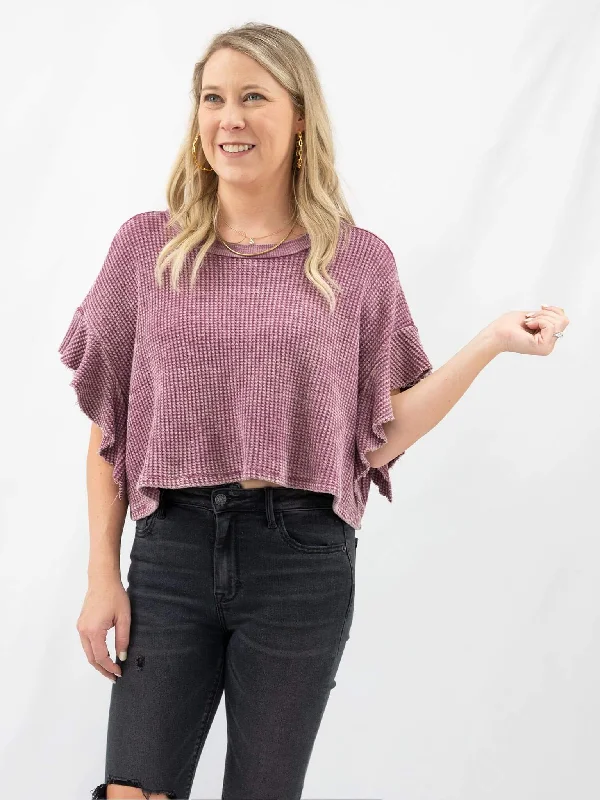 Waffle Knit Crop Top Chenille Brocade Lace