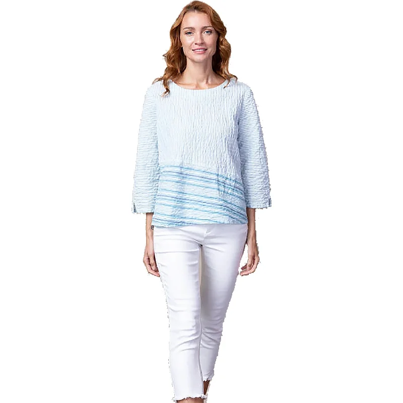 Women's Habitat Summer Stripe Pullover Ocean Stripes Gathered Sleeve Pullover