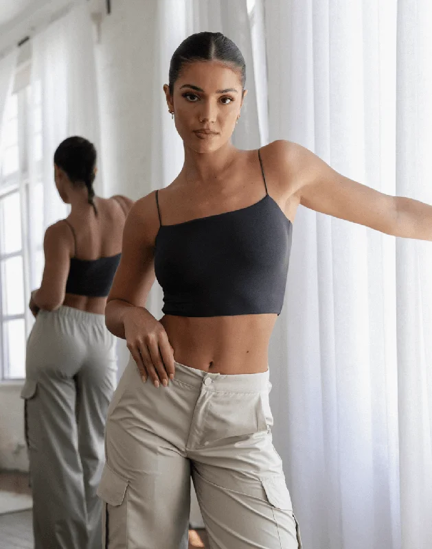 Tammy Crop Top (Charcoal) Zippered Buttoned Snapped