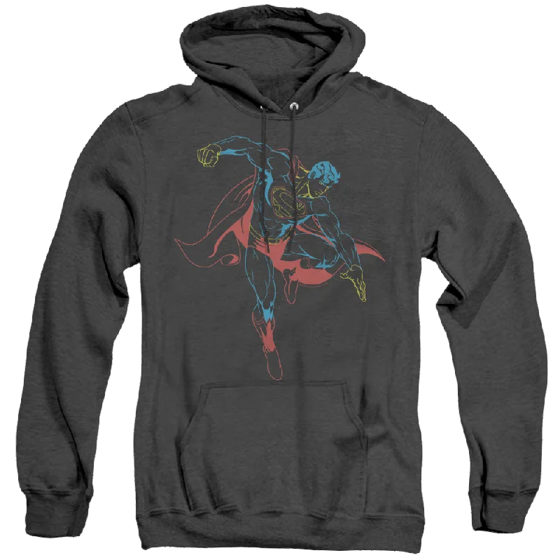 Superman Neon Superman - Heather Pullover Hoodie Over Sleeve Pullover