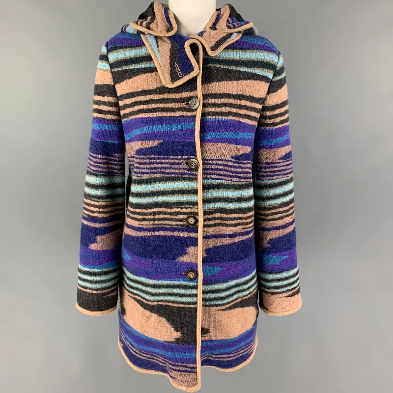 MISSONI Size 4 Purple Multi-Color Wool Knitted Snaps Coat Embroidered Appliqued Beaded MISSONI Size 4 Purple Multi-Color Wool Knitted Snaps Coat Embroidered Appliqued Beaded