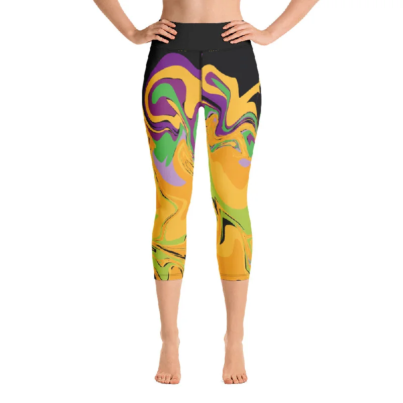 Mardi Gras Dizzy Yoga Capri Leggings Trendy Foil Finish Leggings