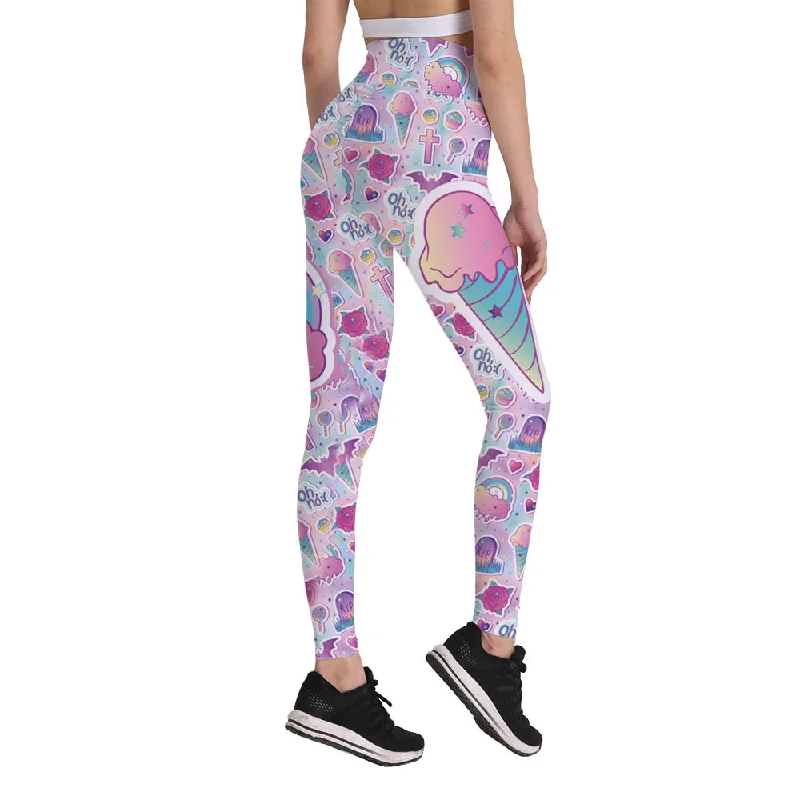 Ice Cream Print Leggings Casual Slim-Fit Leggings