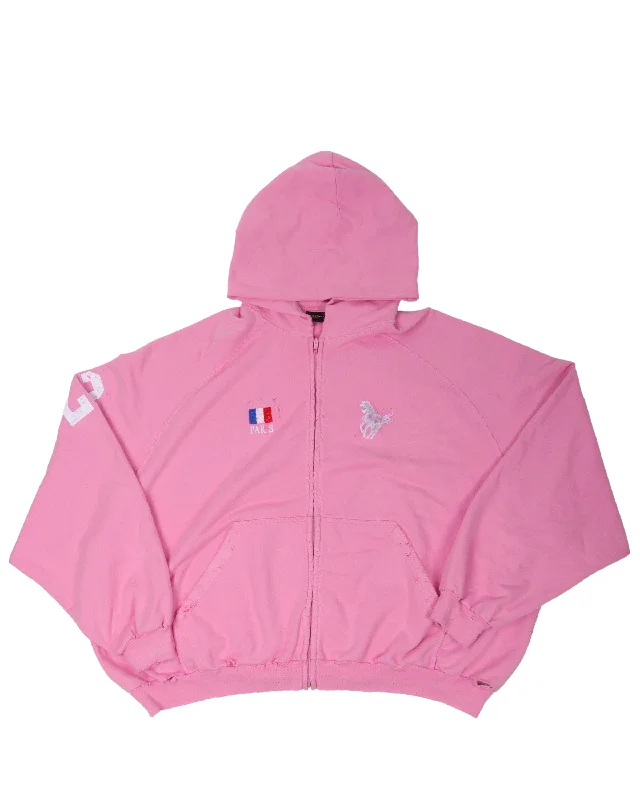 Distressed Polo Zip-Up Hoodie Hoodie with Zipper Placket Modern Functional