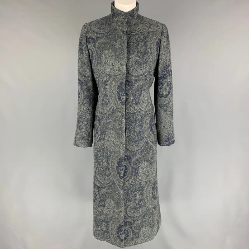 RALPH LAUREN Black Label Size M Grey Blue Wool Paisley Hidden Buttons Coat Toggle Coat Shawl Collar Coat Notch Collar Coat RALPH LAUREN Black Label Size M Grey Blue Wool Paisley Hidden Buttons Coat Toggle Coat Shawl Collar Coat Notch Collar Coat