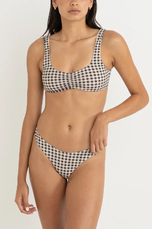 Parker Gingham Crop Top Black Ribbed Striped Patterned