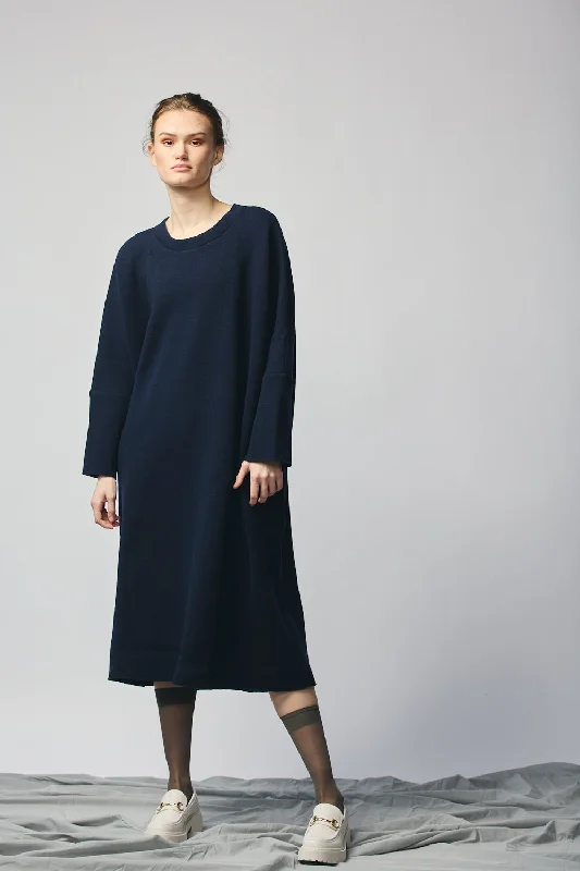 Pullover Sweatshirt Dress (Navy Wool) Wide Sleeve Pullover