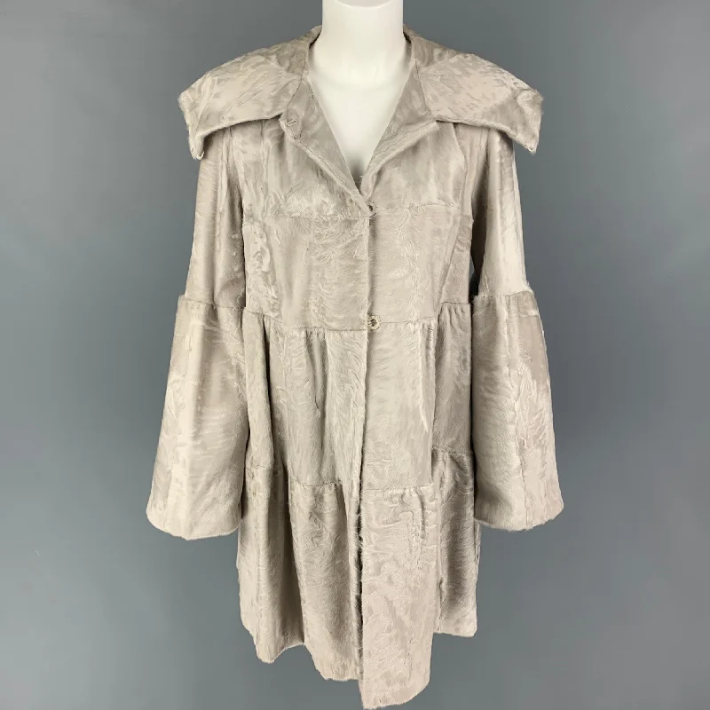ZANDRA RHODES Size S Light Gray Lamb Shearling Hook & Eye Coat Square Neck One-Shoulder Off-the-Shoulder ZANDRA RHODES Size S Light Gray Lamb Shearling Hook & Eye Coat Square Neck One-Shoulder Off-the-Shoulder