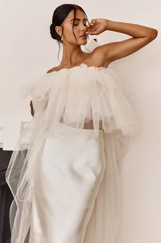 This Is Love Layered Tulle Crop Top Cream Knit Fabric Woven Fabric Fleece Fabric