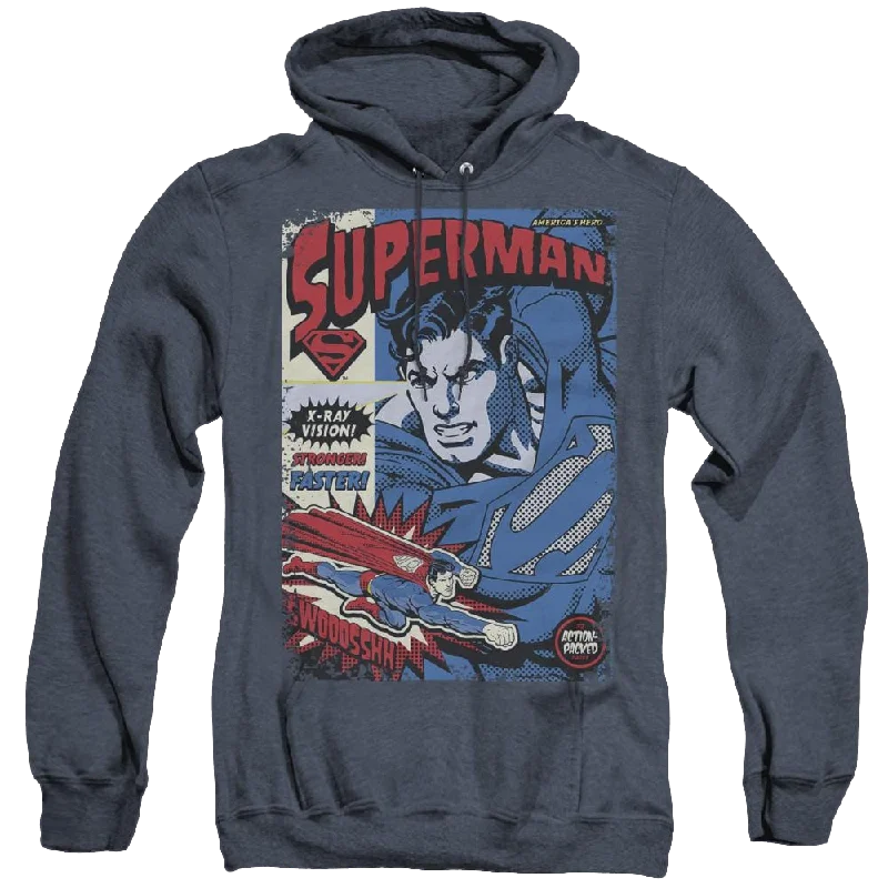 Superman Action Packed - Heather Pullover Hoodie Crew Neck Wool
