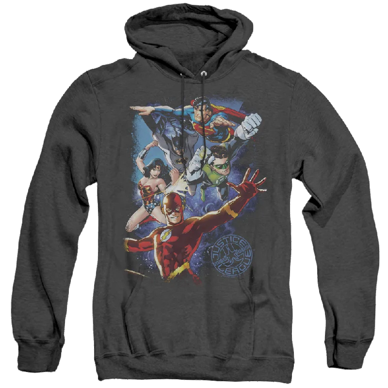 Justice League Galactic Attack Color - Heather Pullover Hoodie Open Neck Pullover