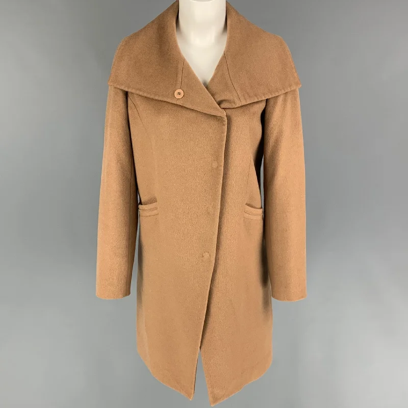 LAN JAENICKE Size S Camel Cashmere Hidden Snaps Coat Parka Anorak Hoodie